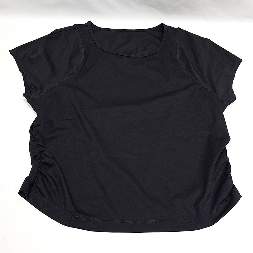Halara Activewear Top Women Large Black Back Cutout Ruched Short Sleeve Shirt